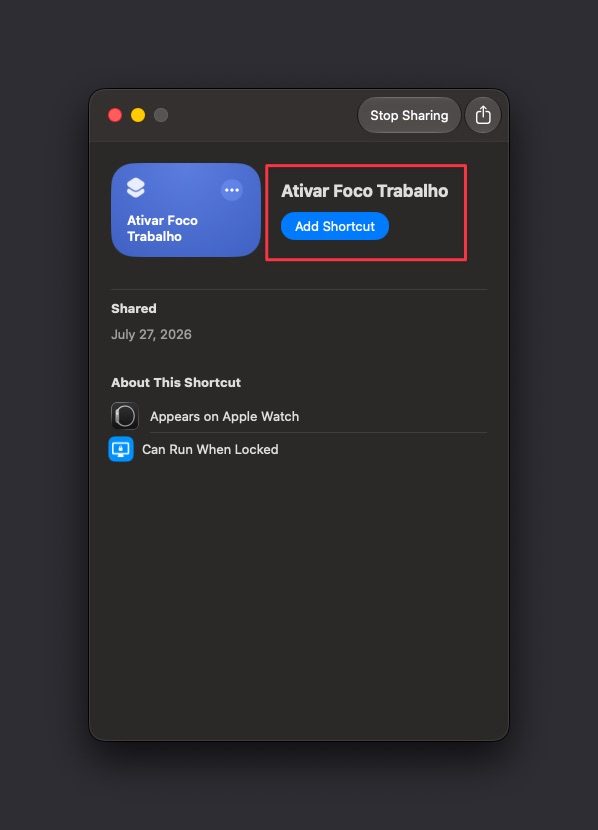 'Add Shortcut' confirmation screen in the Shortcuts app