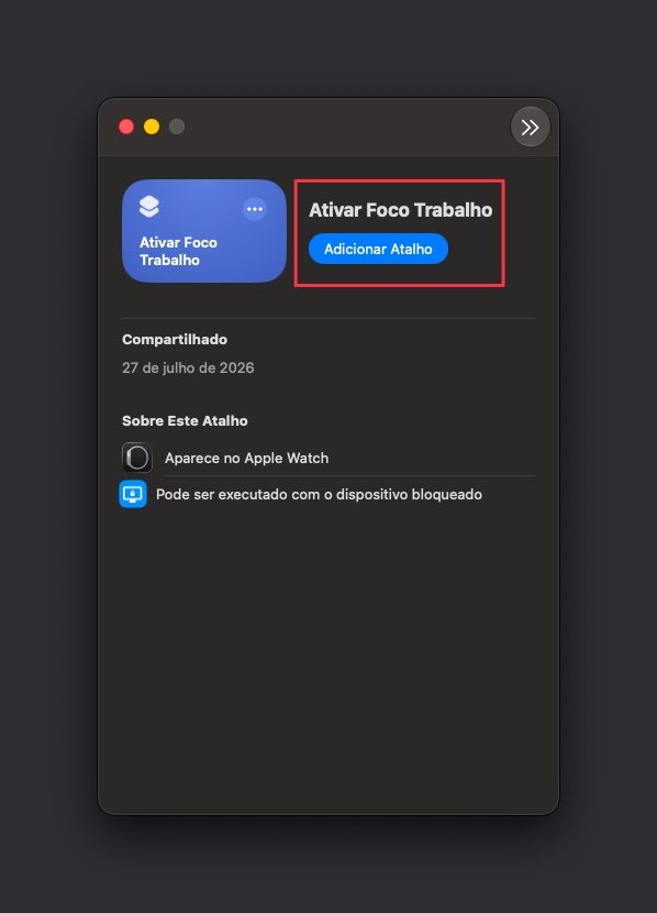 Tela de confirmação 'Adicionar Atalho' no app Atalhos